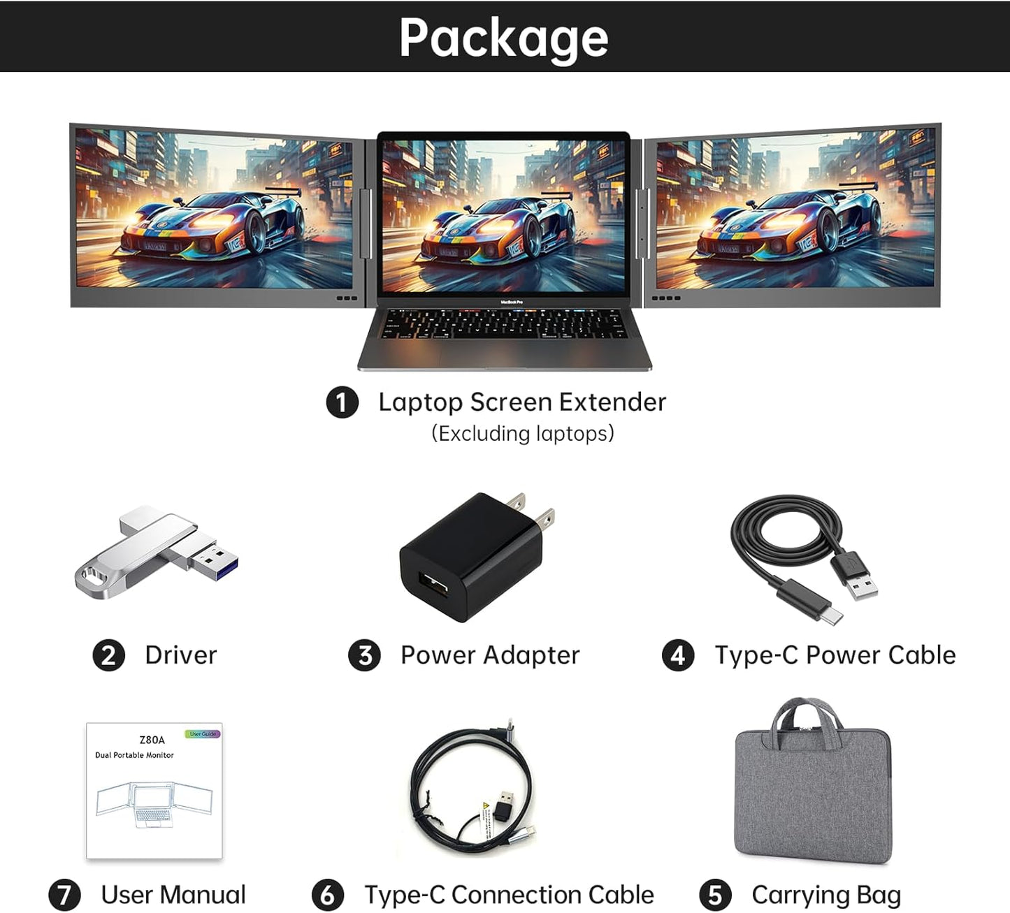 MT-VIKI 15.6 inch Laptop Screen Extender, Potable Screen for Laptop Only One USB-C Cable Connection, Compatiable with Win/Mac (M1,M2, M3), FHD 1080P, 360° Rotation