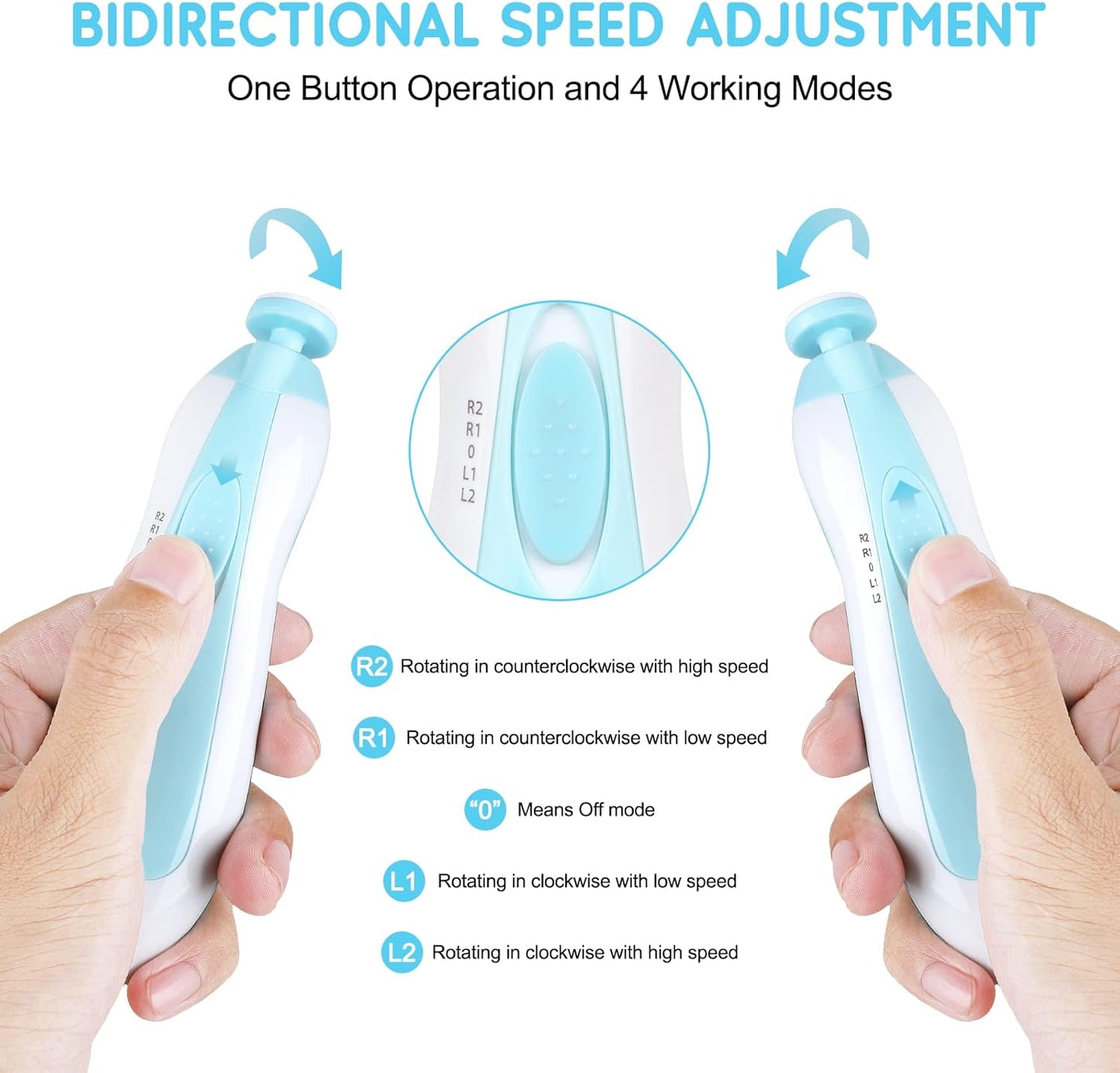Baby Electric Nail Trimmer Kit - Infant Electric Nail Clippers with Light - 18 in 1 Newborn Nail Filer Electric for Toddler Toes and Fingernails Polish Trim - UHFi Kids Adults Nail Care Tool Set -Blue