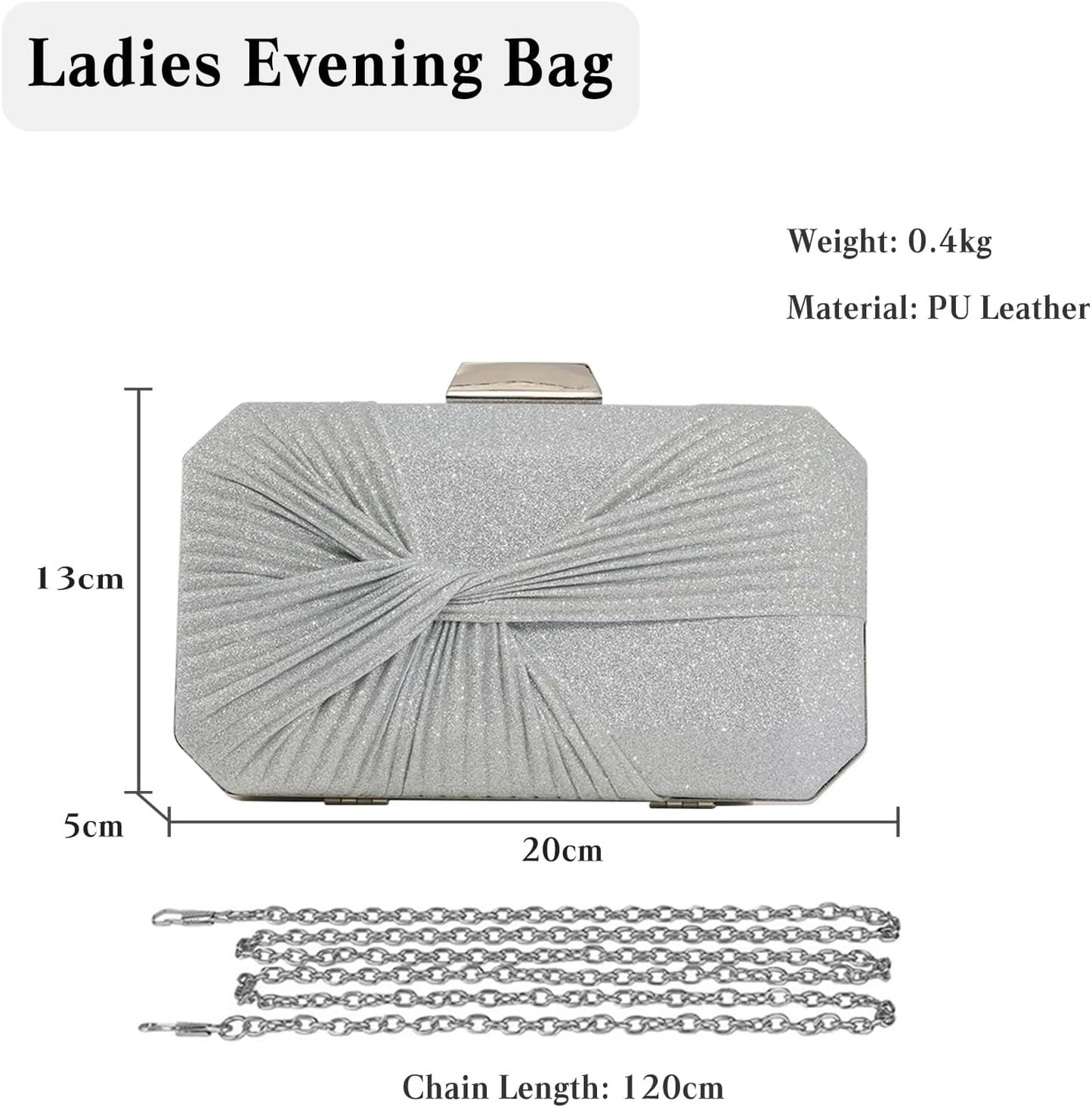 CORIOS Pleated Evening Bag Sparkly Sequin Clutch Bag for Women Sparkly Handbag Bridal Wedding Purse Elegant Crossbody Bag