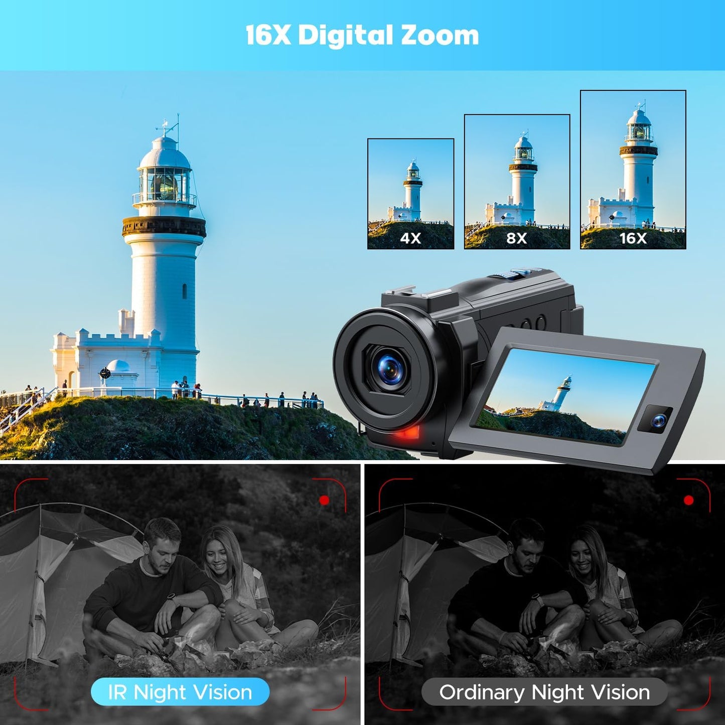 5K Camcorder Video Camera, 56MP Dual Lens WiFi IR Night Vision YouTube Vlogging Camera,16X Digital Zoom Touch Screen Cam Corder, Camcorder 5K with 64GB SD Card, 2 Batteries, Tripod, Remote Control
