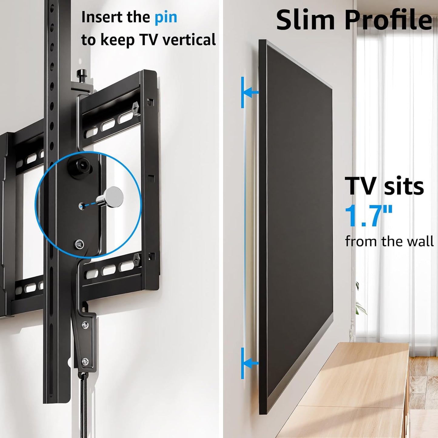 MOUNTUP UL Listed TV Wall Mount, Tilting TV Bracket for Most 26-60 Inch LED LCD OLED Flat/Curved TVs, Low Profile TV Mount Save Spacing - Fits 12" to 16" Stud, Max VESA 400x400mm up to 99 LBS, MU0007