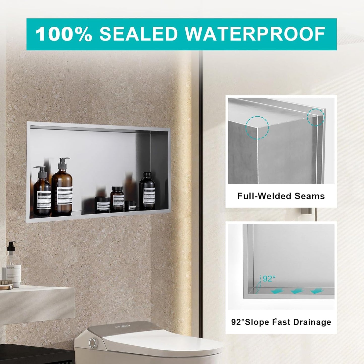 MENATT No Tile Shower Niche, Stainless Steel Wall Niche 13"X19"(Inner Size 12"X18"), Two-Tier Bathroom Shelf, NO Tile Needed Recessed Niche Shower for Bathroom Storage, Black