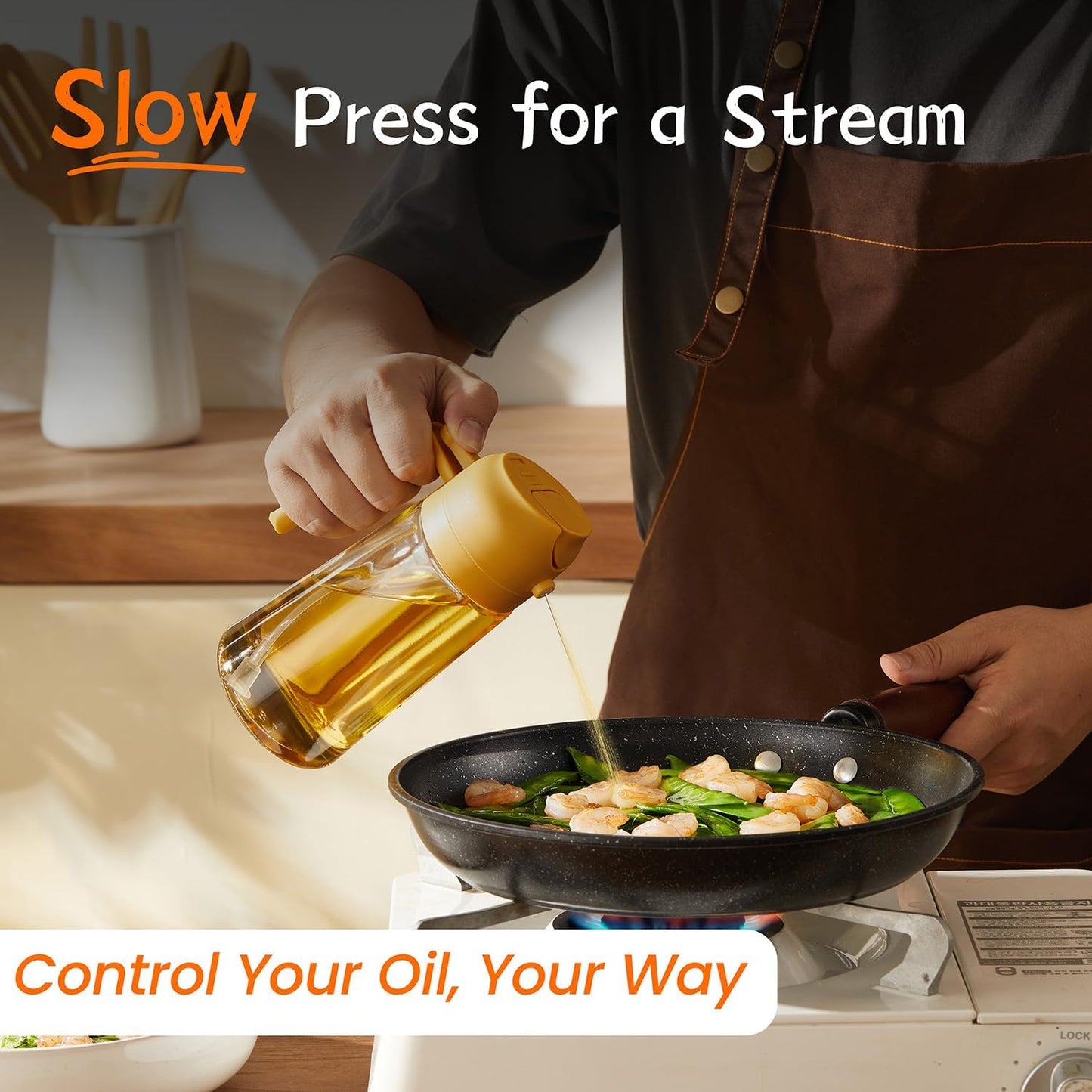 Purilite Select 470ml Glass Oil Sprayer & Dispenser Bottle – 2-in-1 Flip Top