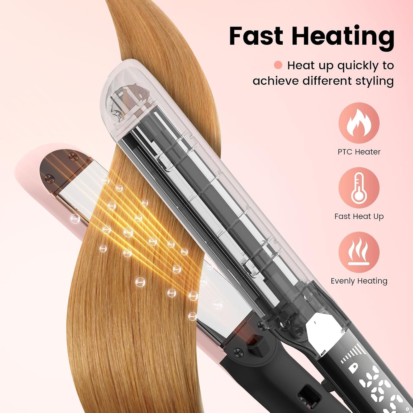 PRITECH Flat Iron Hair Straightener and Curler 2 in 1, Titanium Flat Iron with Negative Ions, Adjustable Temp(248℉-450℉) and Automatic Shut Off (Pink)