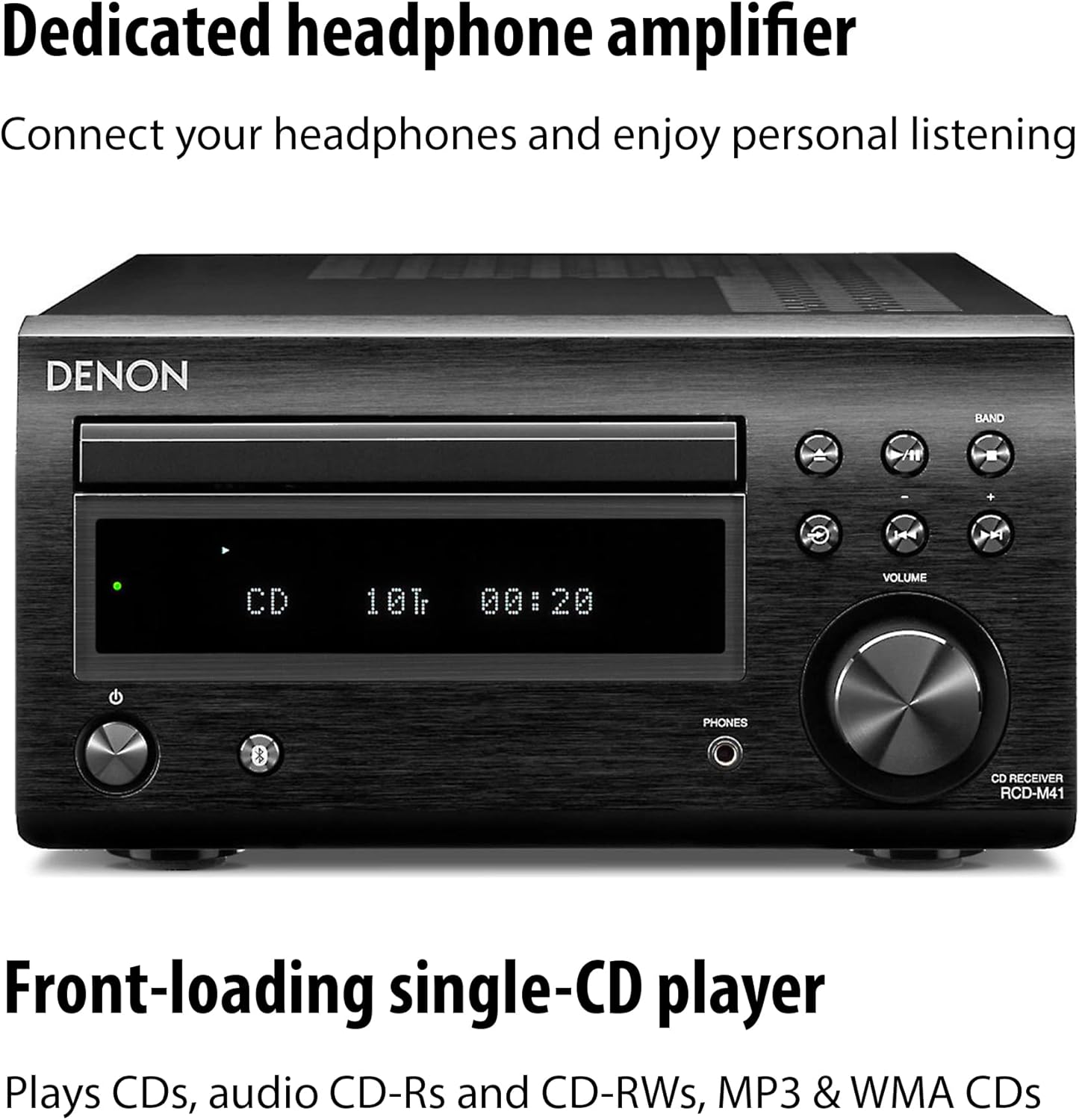 Denon System with Bluetooth FM/AM Tuner CD Player Black (DM41SBK)