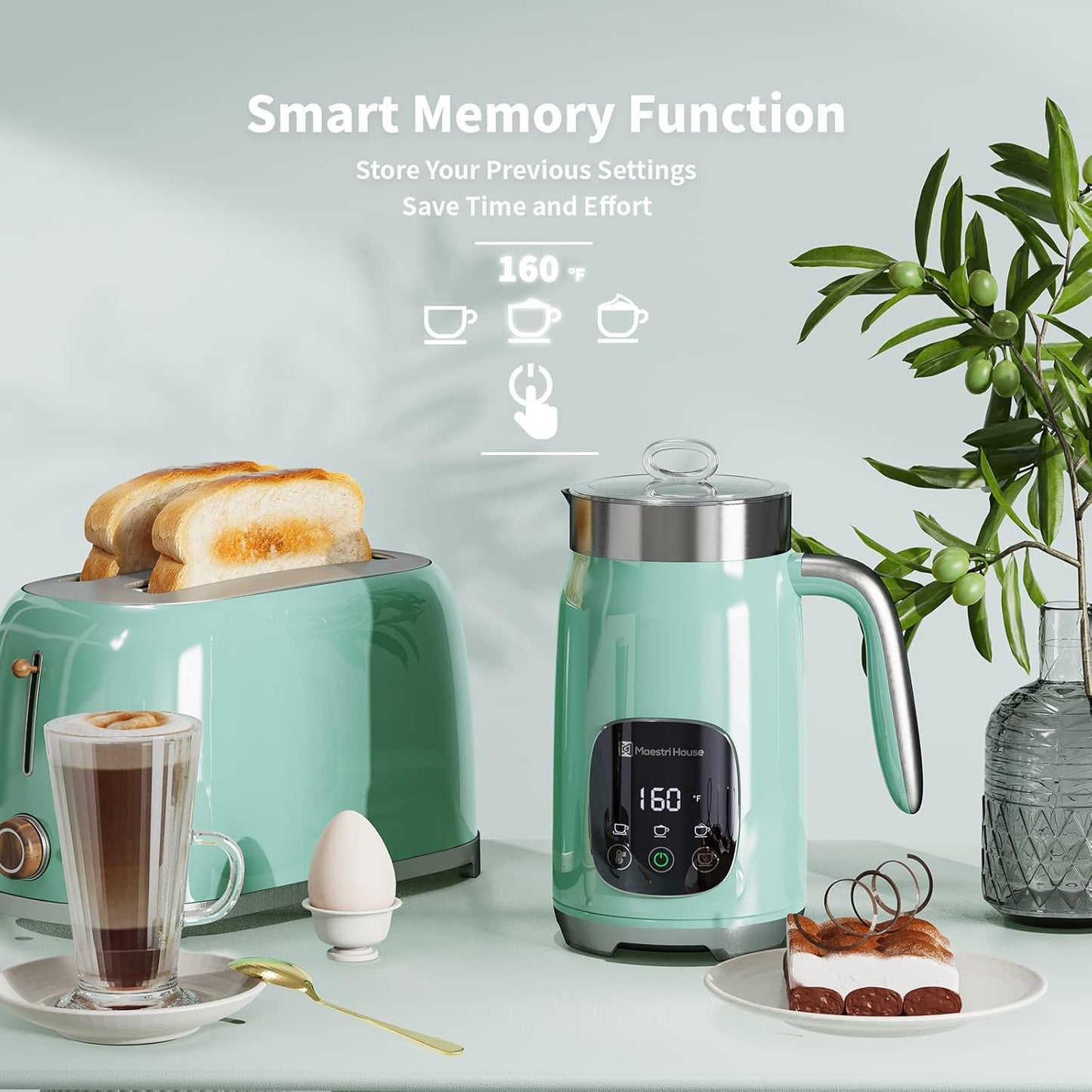 Maestri House Milk Frother, Variable Temp and Froth Thickness Milk Frother and Steamer, 14.1OZ/400ML Smart Touch Control Foam Maker, Memory Function for Latte, Warm Milk, Hot Chocolate,DualFro 400
