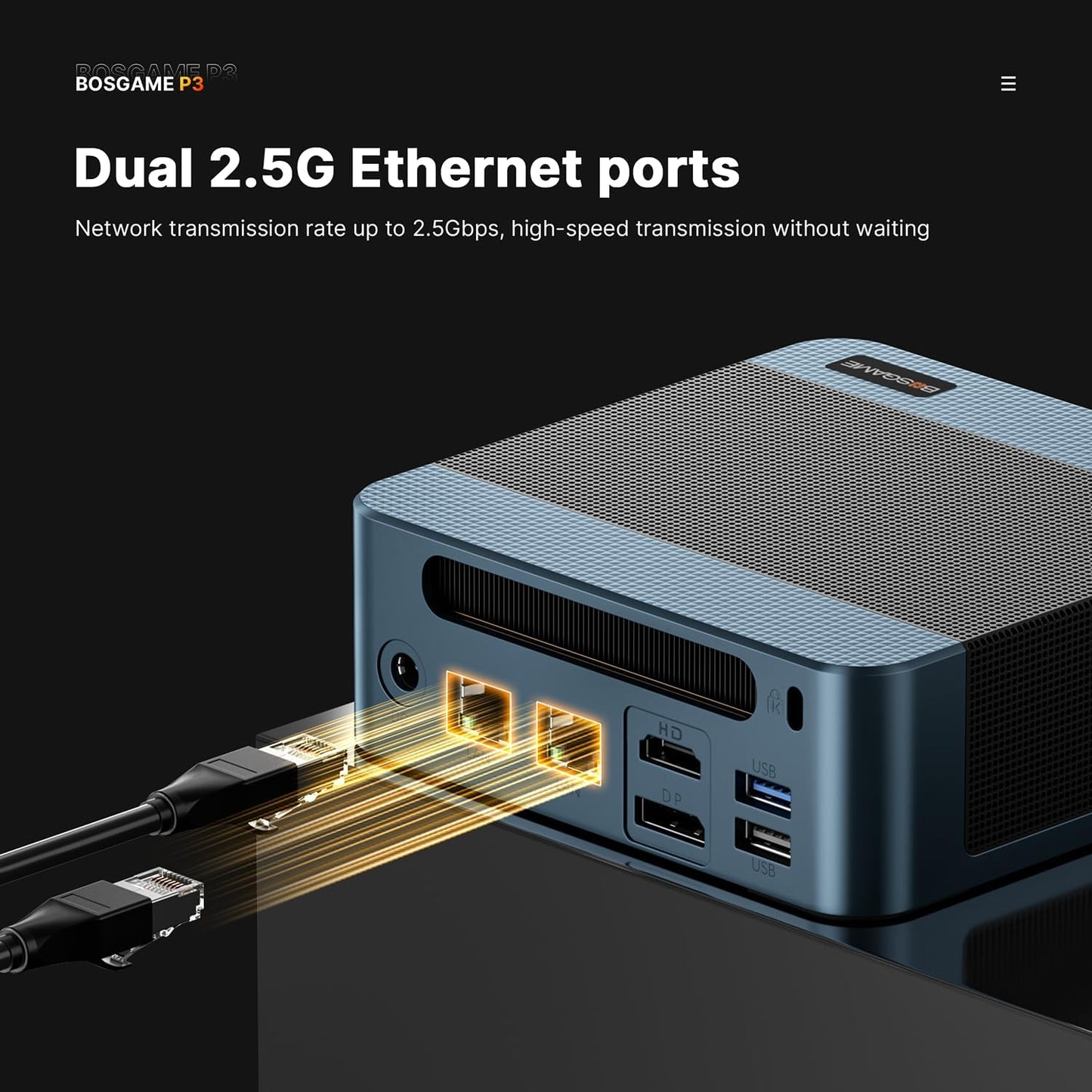 BOSGAME P4 Gaming Mini PC Ryzen 7 5700U 32GB RAM 1TB NVMe M.2 2280 SSD, 11-Pro OS Mini Computers, Micro PC 4K 60Hz Triple Display, HDMI+DP+Type-C, WiFi 6E, BT5.2, PD3.0, Dual 2.5GbE LAN