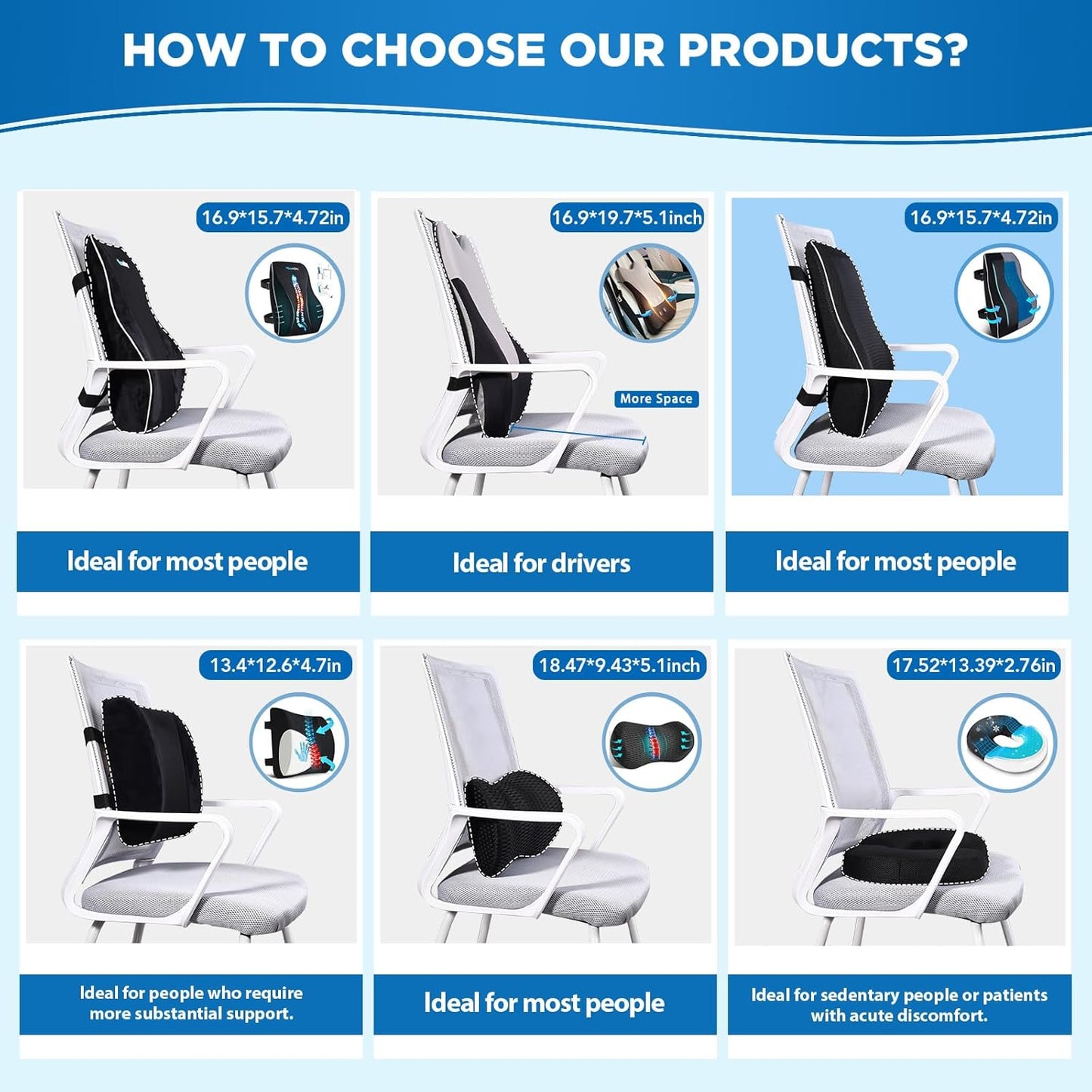 Gel Lumbar Support for Office Chair Back Support for Lower Back Pain Relief Cooling Chair Back Support Cushion Improves Posture Back Rest Memory Foam Back Support Pillow for Gaming Chair, Driving Seat