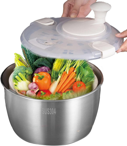 Lettuce Dryer Spinner - Salad Spinner Lettuce Dryer | 19.8x22cm Vegetable Dryer Salad Mixer, Stainless Steel Salad Spinner, Multi Functional Salad Mixer for Washing and Drying Vegetable Fruits