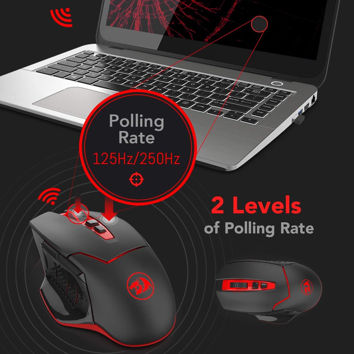 Redragon M690-1 2400 DPI Optical 2.4G Wireless Gaming Mouse, 5 Adjustable DPI Levels Portable Gaming & Office Mice with 8 Buttons and USB Receiver for Desktop, MacBook, Notebook, PC, Laptop, Computer