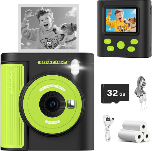 Mgaolo Kids Camera with Instant Print, Thermal Printing Digital Camera Gift for 3-12 Years Old Children, Safe Ink-Free Design, Toy for Creativity & Learning (Black) - PuriLite