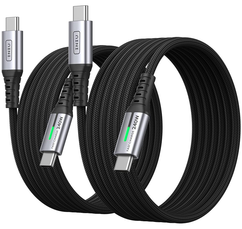 INIU USB C to USB C Cable, 240W 6.6ft Fast Charging Cord, Braided USBC to USBC Phone Charger Cable for Phone 16 15 Pro Max S24 S23 Laptops iPad Switch Steam Deck etc