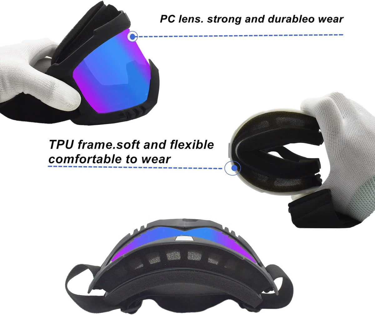 LJDJ Dirt Bike Goggles, 2 Pack ATV Motorcycle Goggles Wide Vision Anti-UV Adjustable Motocross Glasses Riding Racing Off-Road Cycling Goggles for Youth, Teens, Men & Women - PuriLite