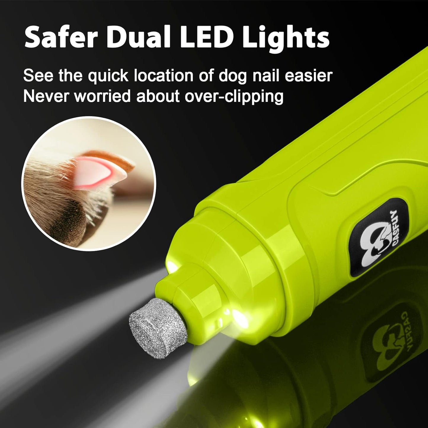 Casfuy Dog Nail Grinder with 2 LED Light - New Version 2-Speed Powerful Electric Pet Nail Trimmer Professional Quiet Painless Paws Grooming & Smoothing for Small Medium Large Dogs and Cats (Blue)