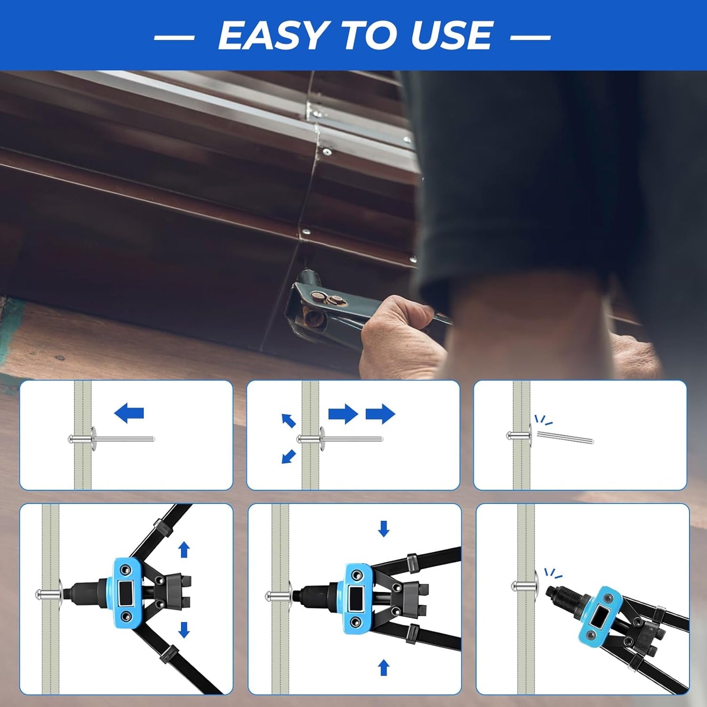 Besitu 210Pcs Pop Rivets Assortment Kit, 1/8" 3/16" 1/4" Large Flange Solid Rivets Set Aluminum Grip Stainless Steel Mandrel Blind Rivets for Metal Heavy Duty