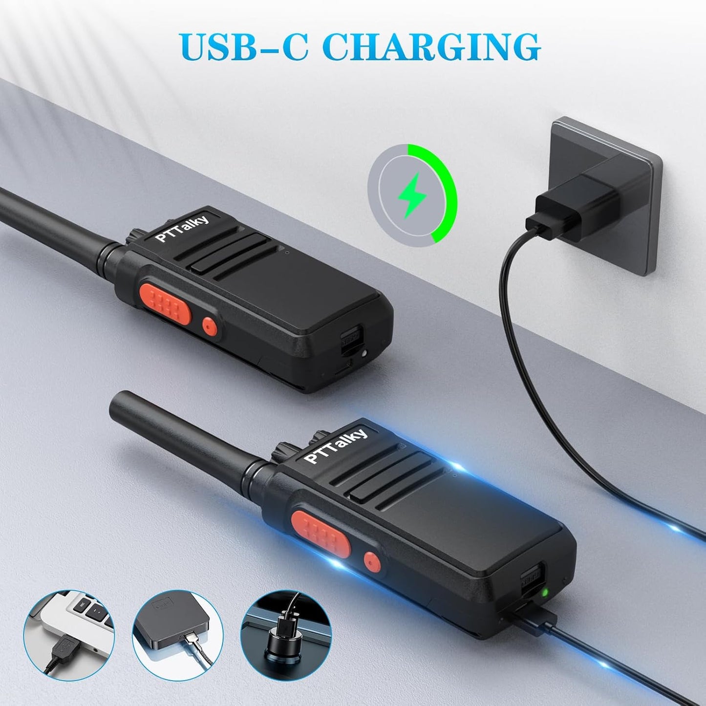 PTTalky FR1 Walkie Talkies with 6-Way Charger, Long Range Walkie Talkies, USB-C Charging, VOX, with Earpieces, 2 Way Radios for Business School Warehouse