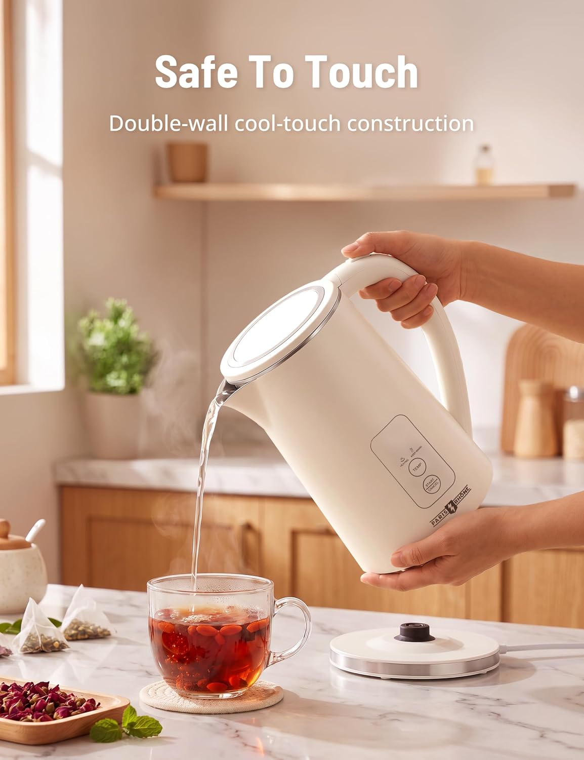 Electric Kettle, 1.7L Capacity 6 Temperature Settings Cordless Water Heater