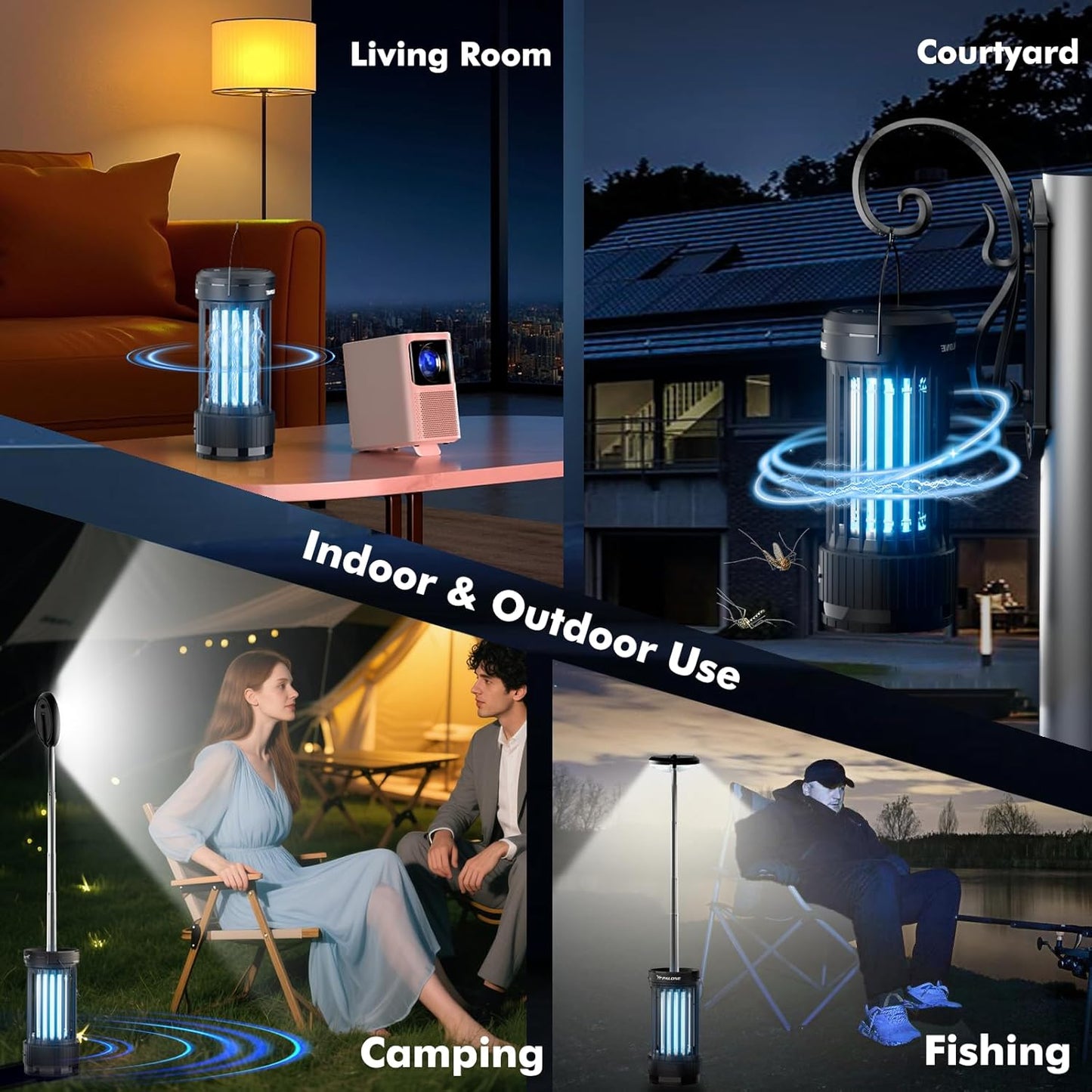 PALONE Bug Zapper, 4000mAh Electric Bug Zapper with LED Light, Retractable Fly Zapper with 3 Levels of Lighting Intensity Used for Indoor Outdoor