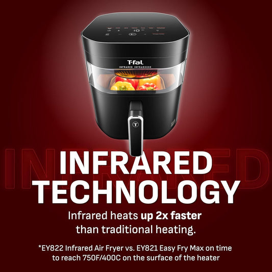 T-fal Infrared 2.0 Air Fryer, 8-in-1, Extra Large 7L / 7.3Qt., Infra-Heat Technology, Dual heating design, No pre-heating, Faster, Juicier and Crispier, Black - PuriLite