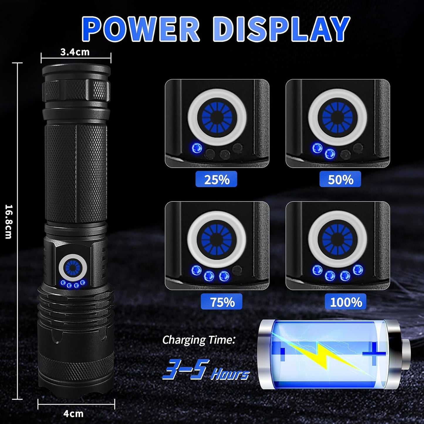 Flashlight Rechargeable 5 Modes of 10000 High Lumen,IPX6 Waterproof Flashlight,LED Flashlight Ultra Bright,Portable Flashlight for Outdoor Activities Such as Camping,Cycling,Mountain