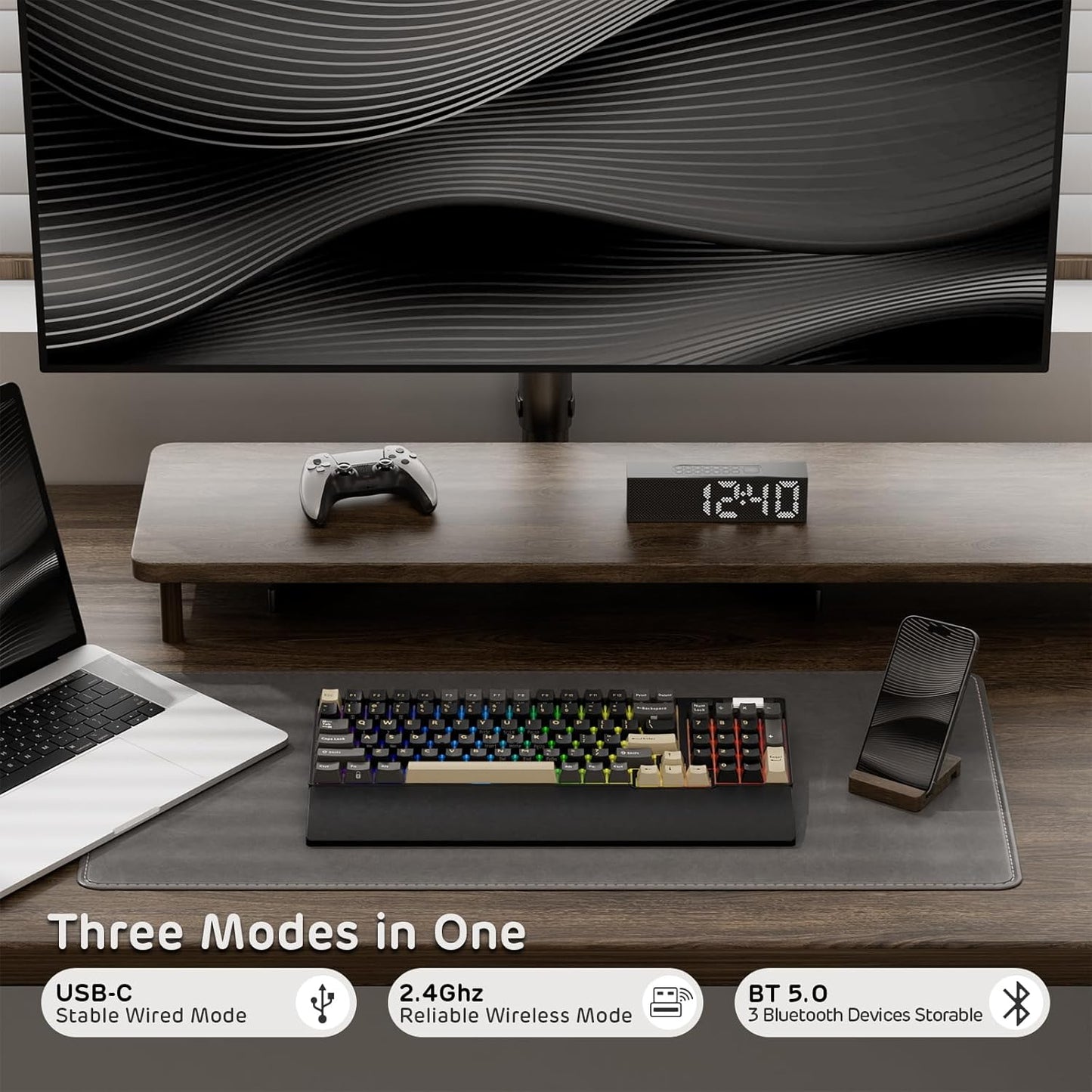 RK ROYAL KLUDGE RK96 RGB Limited Ed, 90% 96 Keys Wireless Triple Mode BT5.0/2.4G/USB-C Hot Swappable Mechanical Keyboard w/Wrist Rest, Software Support, Linear Viridian Switches, MARRS Green