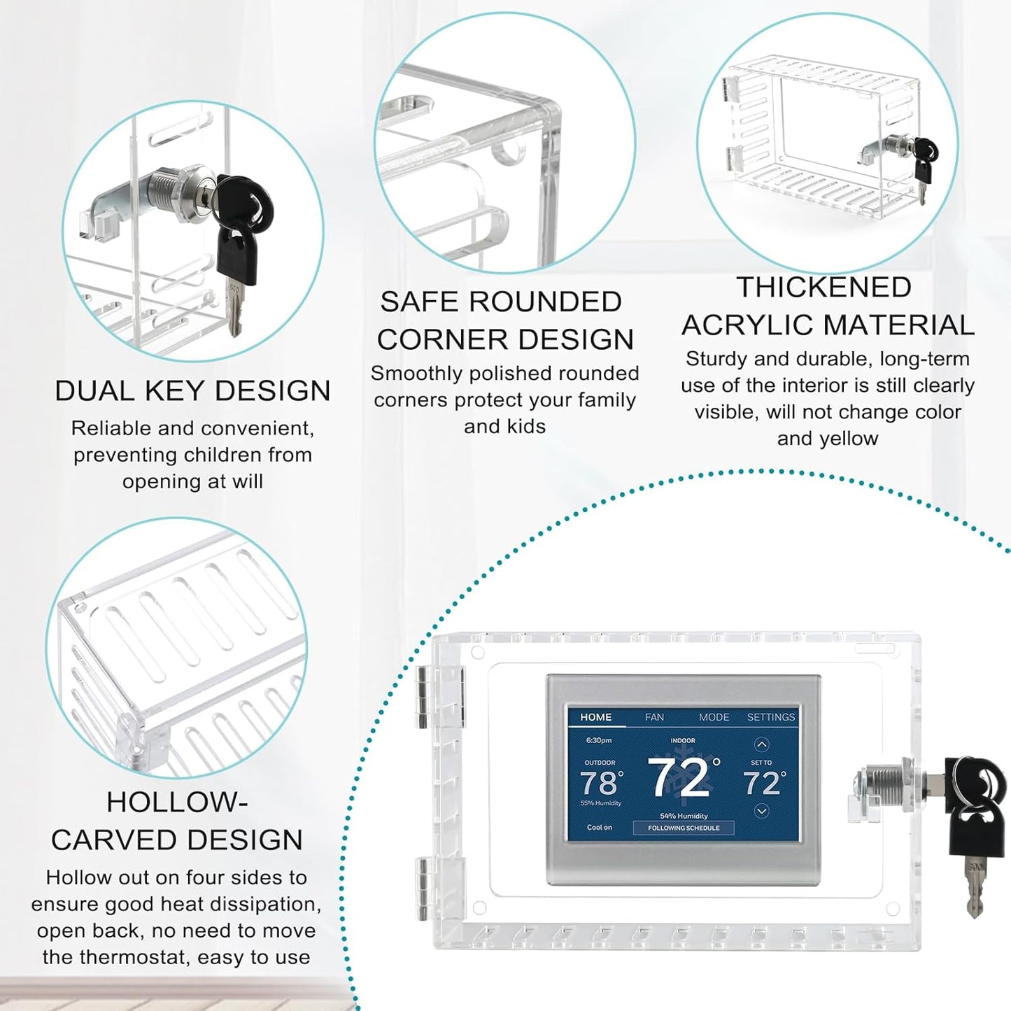 SUTINE Thermostat Lock Box with Key, Universal Acrylic Thermostat Cover with Lock, Large Thermostat Lock Box Clear Lock Box Thermostat Guards for Wall Thermostats, Restaurants, Wall AC Panel, School