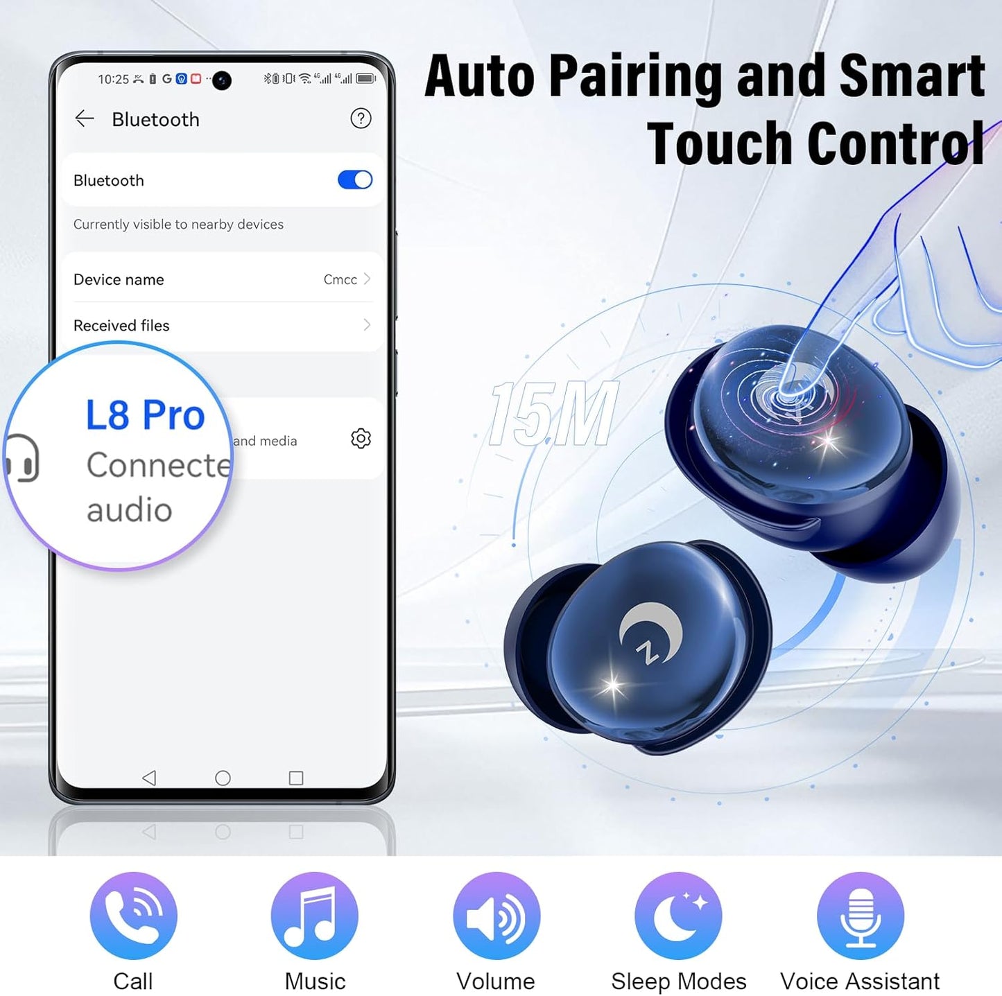 VEKJ Sleep Earbuds, Bluetooth 5.4 Mini Wireless Ear Euds with Multifunctional Touch Screen, 48H Bass Stereo Headphones with Sleep Mode/5 EQ Modes/ENC Noise Cancelling, IPX7 Earphones for iOS Android