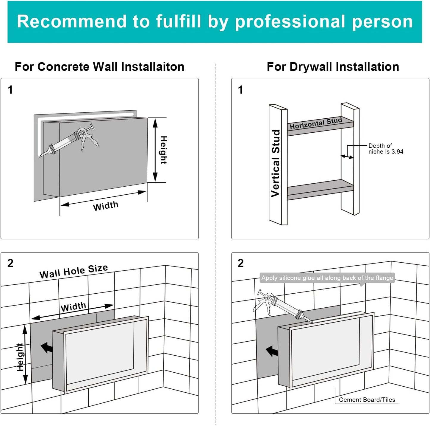 MENATT No Tile Shower Niche, Stainless Steel Wall Niche 13"X19"(Inner Size 12"X18"), Two-Tier Bathroom Shelf, NO Tile Needed Recessed Niche Shower for Bathroom Storage, Black