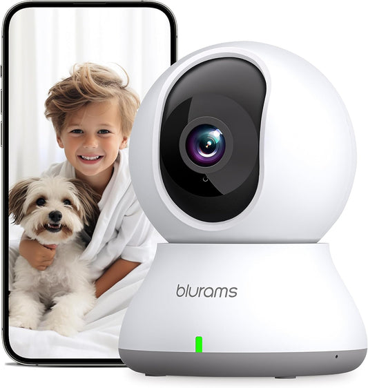 blurams Security Camera, 2K Indoor Camera 360-degree Pet Camera for Home Security w/ Motion Tracking, Phone App, 2-Way Audio, IR Night Vision, Siren, Works with Alexa & Google Assistant,White