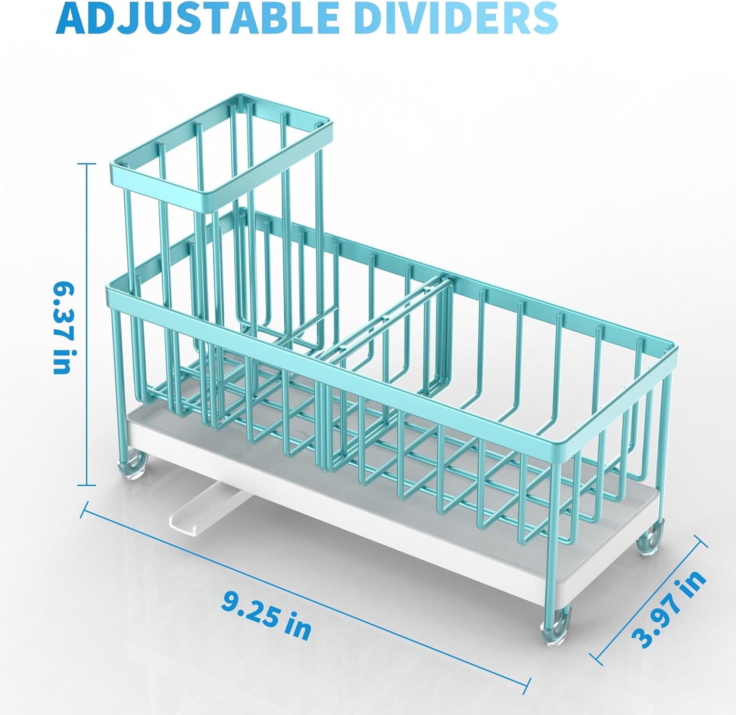 Cisily Sponge Holder for Kitchen Sink, Sink Caddy with High Brush Holder, Organzier Rustproof 304 Stainless Steel Dish Organizer Divider, Soap Dispenser Storage (Black)