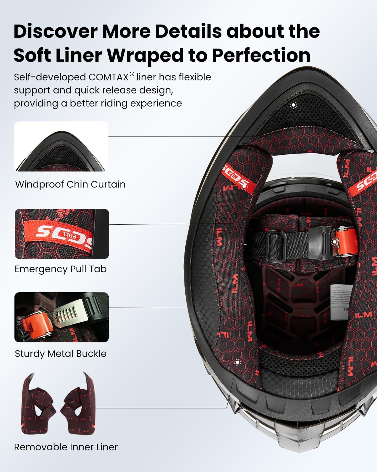 ILM Motorcycle Helmet Full Face with Pinlock Compatible Clear&Tinted Visors and Fins Street Bike Motocross Casco DOT(Armor Red, Large)