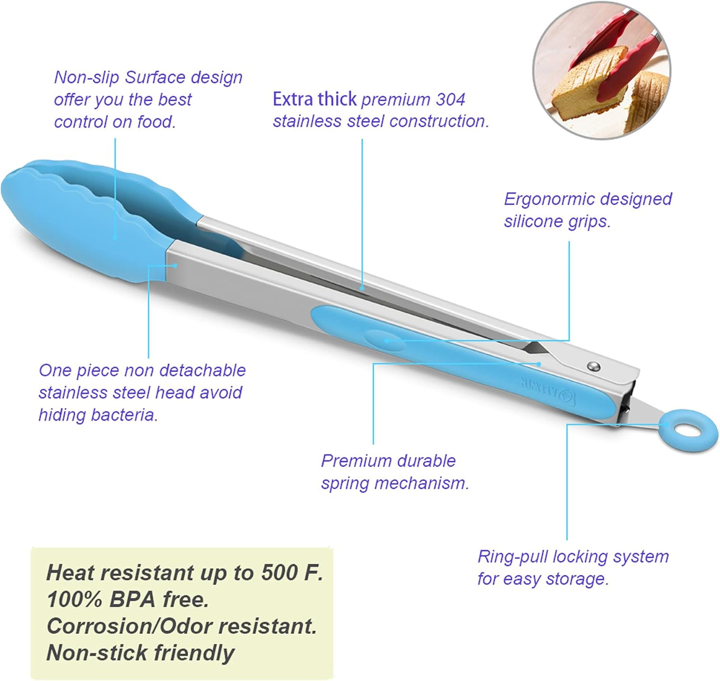 Purilite Select Silicone & Stainless Steel Kitchen Tongs