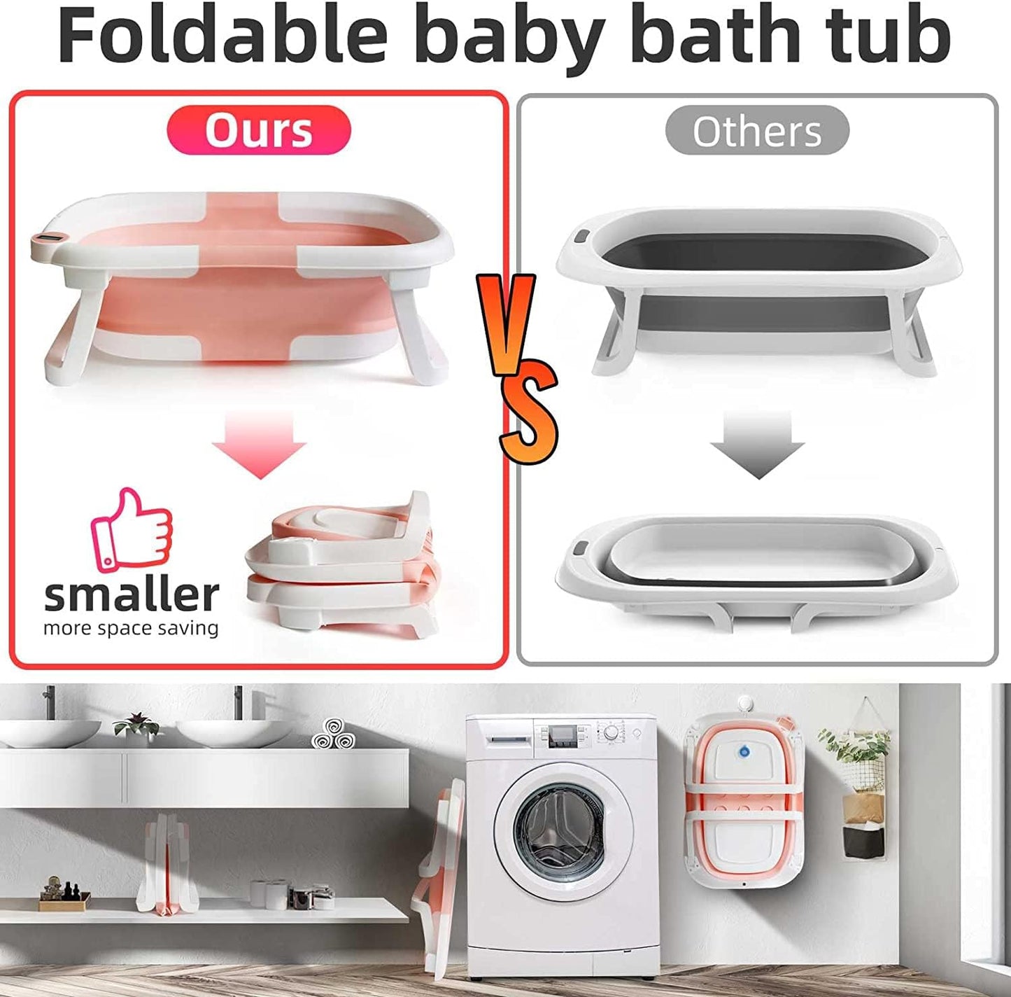 Befol Collapsible Baby Bathtub for Infants to Toddler, Portable Travel Bathtub Multifunctional Bathtub with Drain Hole, Baby Folding Bathtub for Newborn 0-36 Month (Blue+Floating Baby Bath Cushion Pink