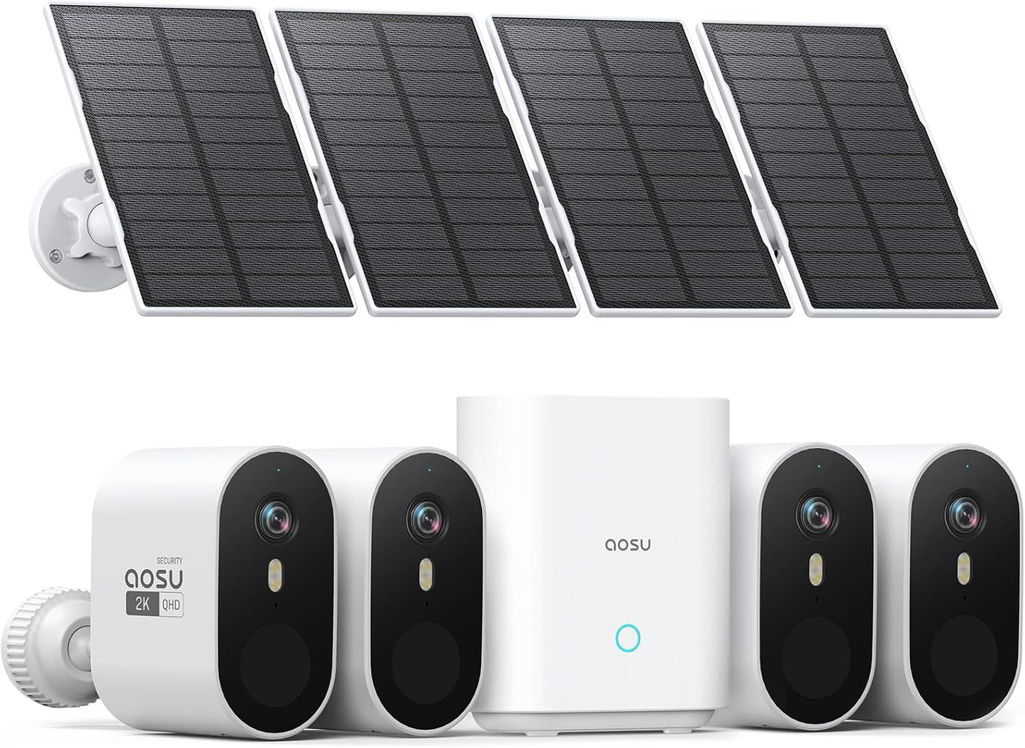 AOSU 2K Solar Security Cameras Wireless Outdoor, WiFi Camera Surveillance Exterieur for Home Security System, 166° View, Color Night Vision, 2-Way Talk, 32GB Homebase Local Storage, No Monthly Fee