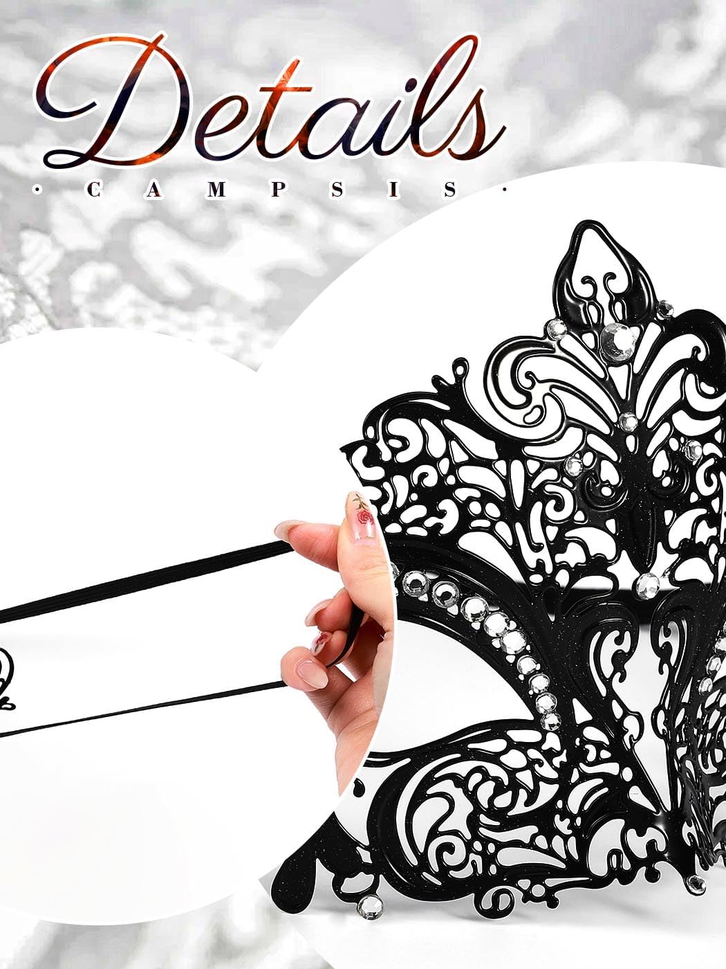 Campsis Sparkly Rhinestone Mardi Gras Masquerade Mask Black Laser Cut Metal Mask Halloween Venetian Party Nightclub for Women and Girls