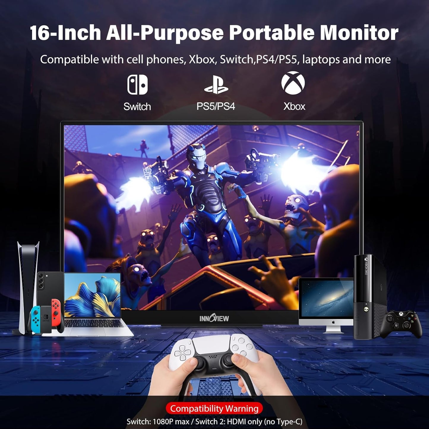 InnoView 4K OLED Portable Monitor, 14 Inch OLED Monitor for Laptop, 100% DCI-P3, 1MS with Speaker and Stand, USB-C HDMI High-end Screen for Laptop PC MAC Phone PS4 Xbox Switch