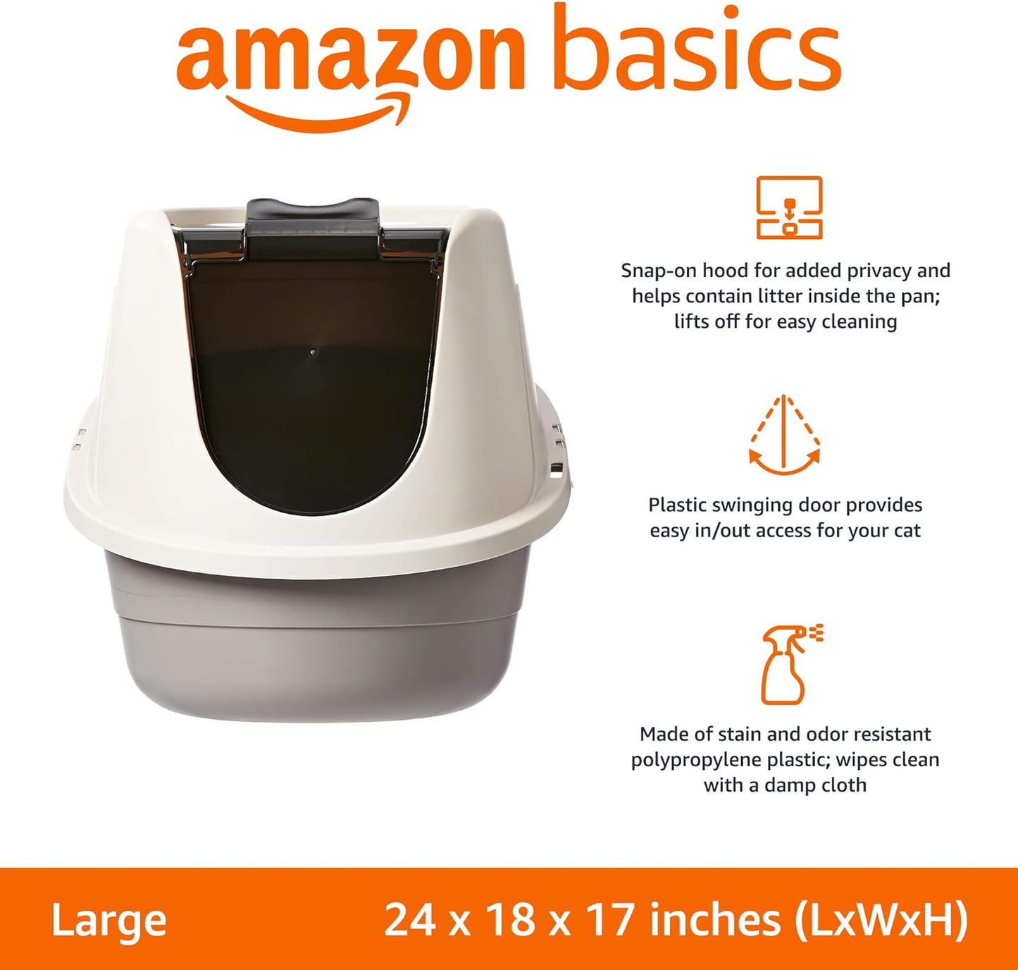 Amazon Basics No-Mess Hooded Corner Easy Clean Cat Litter Box, Triangle, Charcoal, 26 in x 20 in x 23 in