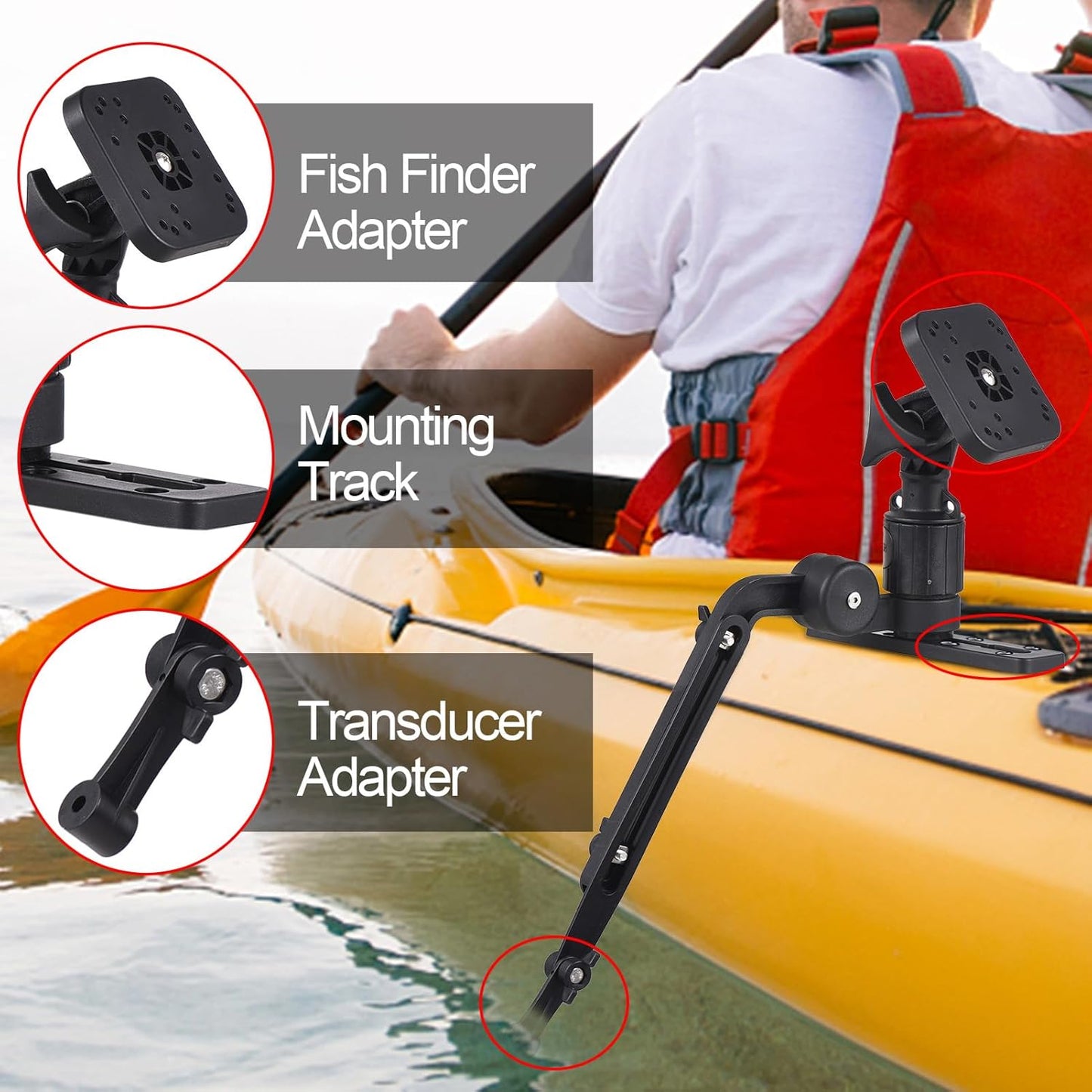 HXBER Kayak Fish Finder Mounting Plate Kayak Boat Transducer Mounting Arm with Adjustable Fishing Pole Holder