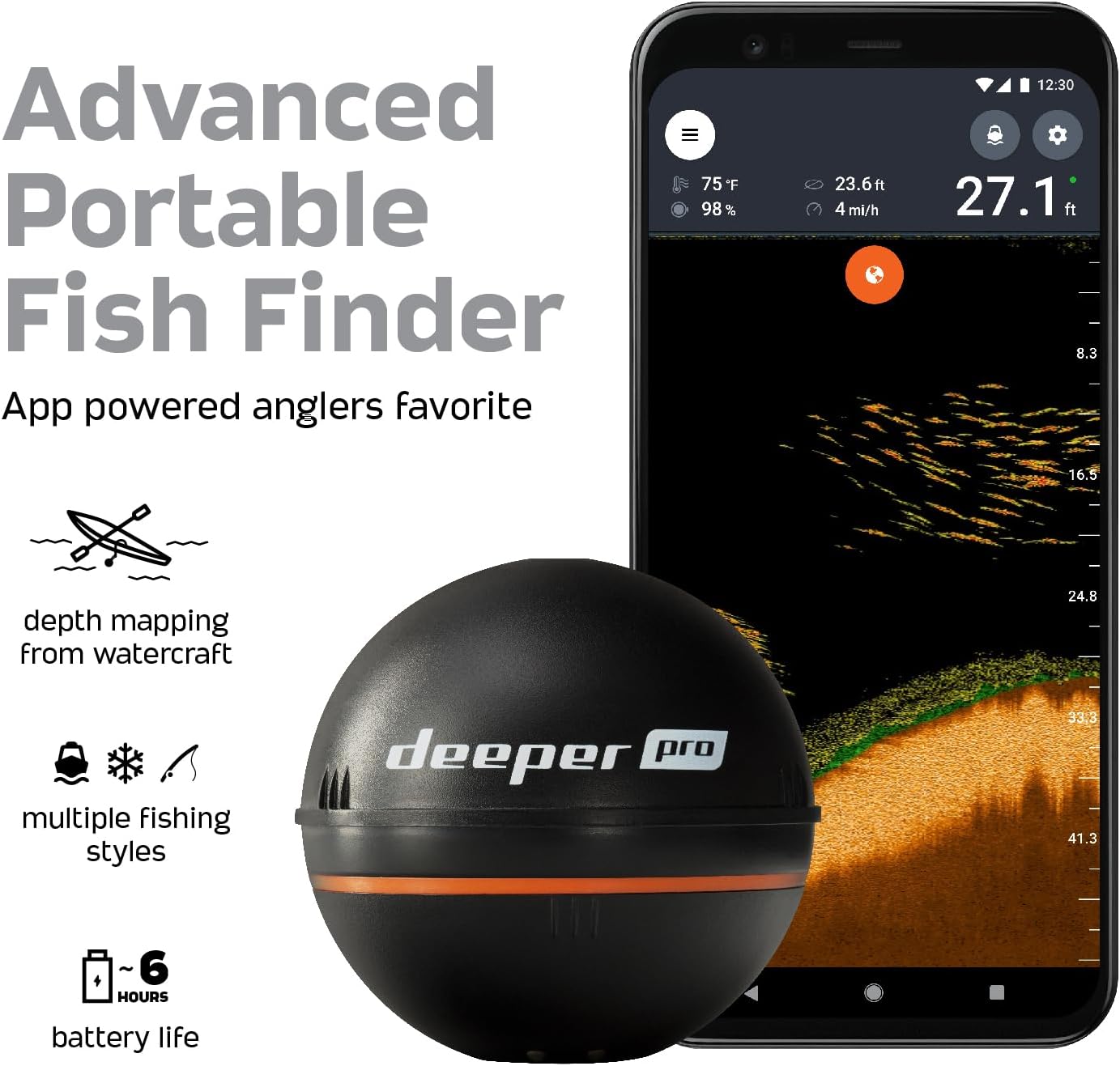 Deeper PRO Smart Portable Sonar - Wireless Wi-Fi Fish Finder for Kayak and Ice Fishing