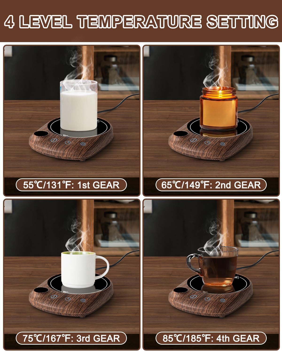 MYMULIKE Mug Warmer, Coffee Mug Warmer for Desk with 4 Temperature Settings (55℃/65℃/75℃/85℃), Coffee Warmer with Auto Shut Off, 1-12 Hour Timer, Desk Accessories for Office/Home