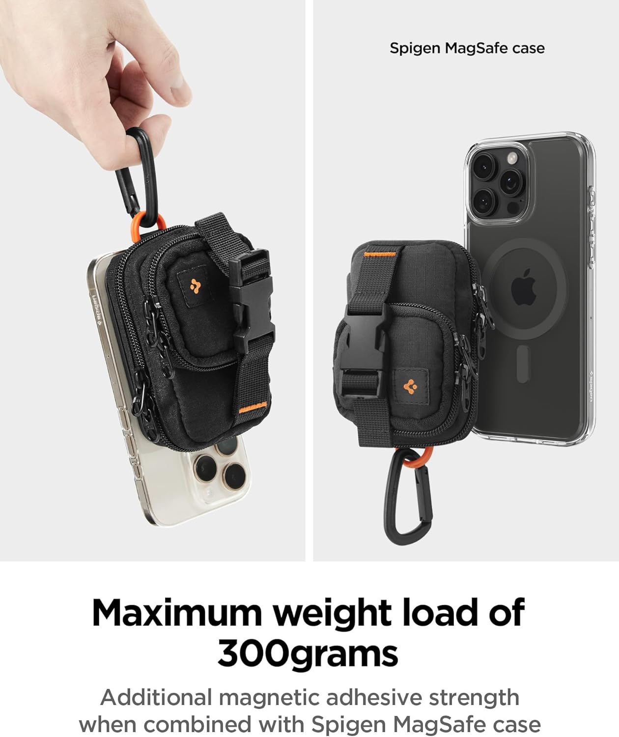Spigen Snap Zip (MagFit) Magnetic Pouch Organizer EDC Everyday Carry SSD Card Storage Holder Wallet Belt, Backpack Clip Designed for MagSafe Compatible with iPhone 16/15/14/13/12 Models - Black