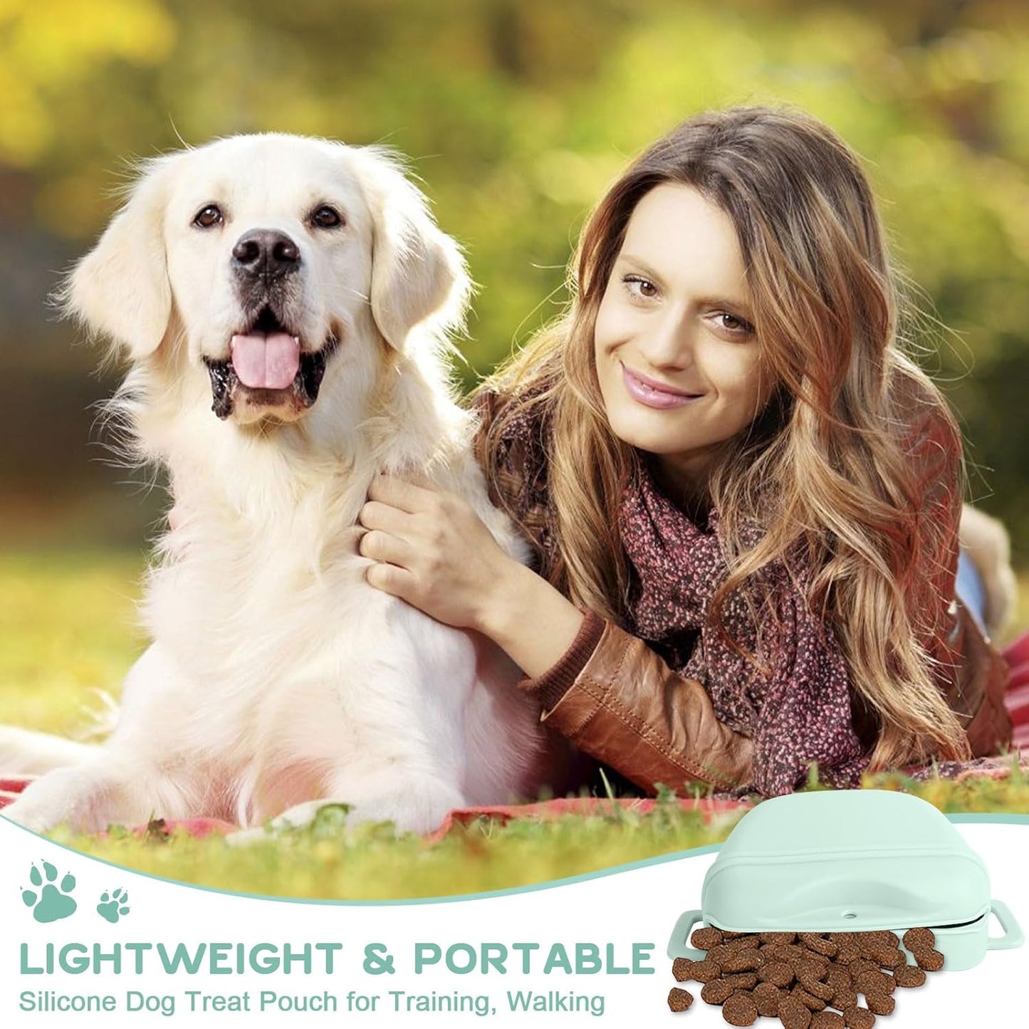 Dog Treat Pouch for Training, Silicone Magnetic Closure Dog Treat Bag Portable Treat Pouch with Belt, Waterproof Small Treat Bag for Dog Training, Dog Walking (Cyan)