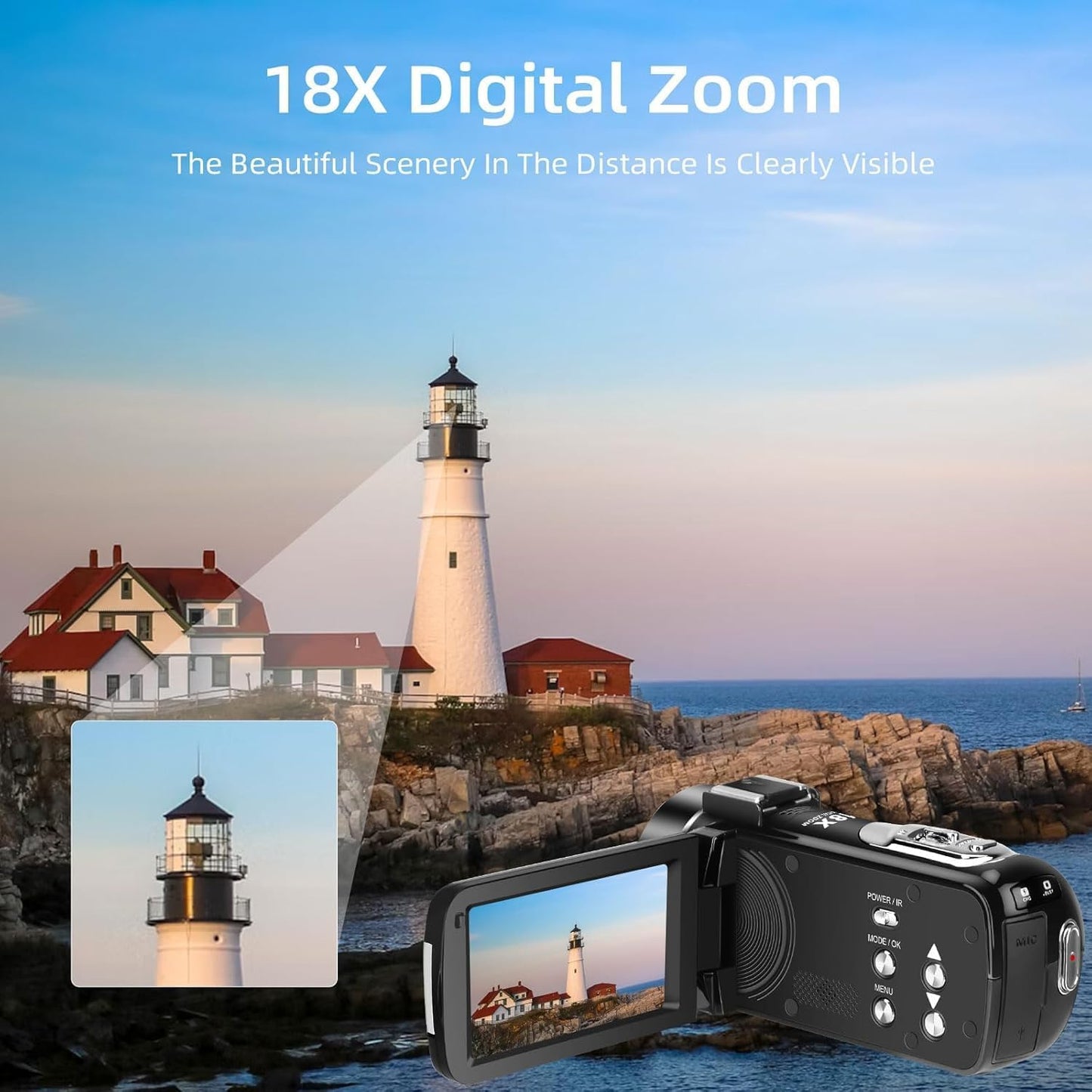 ORDRO B320 Video Camera Camcorder Full HD 1080P 30MP IR Night Vision Vlogging Camera Recorder 3.0 Inch IPS Screen 18X Digital Zoom with 2 Batteries