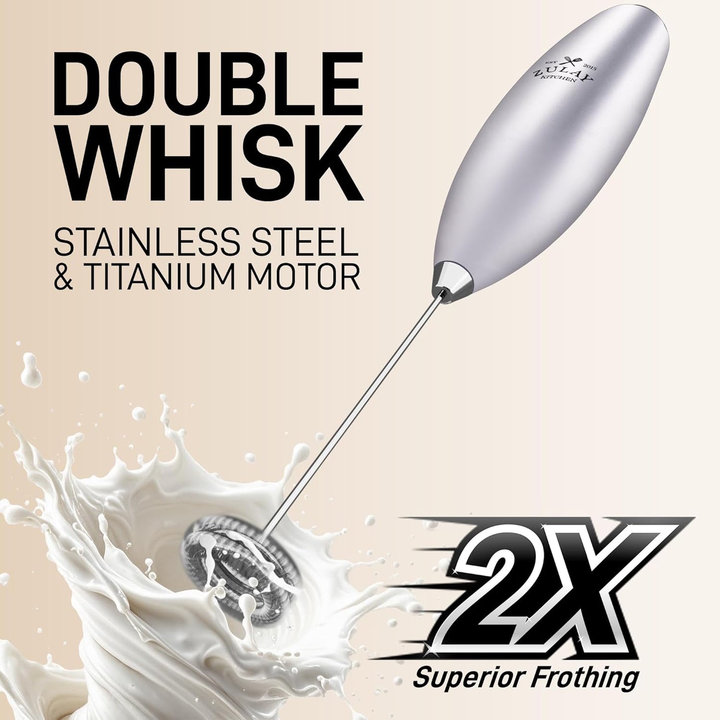 Zulay Kitchen Powerful Double Whisk Milk Frother Handheld - Foam Maker with Stand - Whisk Drink Mixer for Coffee, Mini Foamer for Latte, Matcha, Frappe, Hot Chocolate & Cappuccino (Black)