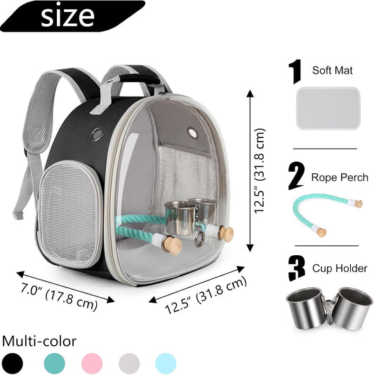 Small Bird Travel Carrier Backpack (Black, Perch & Cup Set)