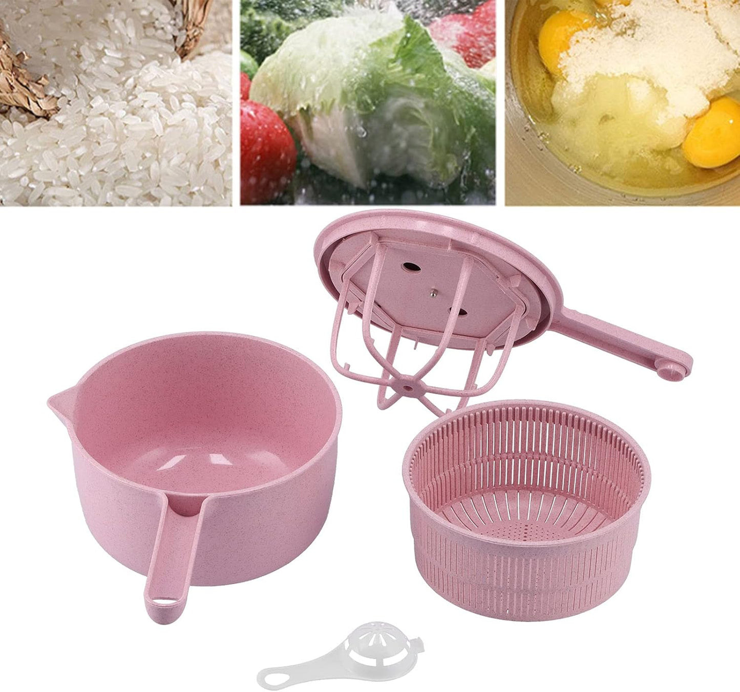 Salad Spinner,Lettuce Spinner Vegetable Washer Dryer Drainer Strainer with Bowl Colander,Vegetable Drainer Manual Salad Dehydrator Vegetable Washing Basket(Pink)