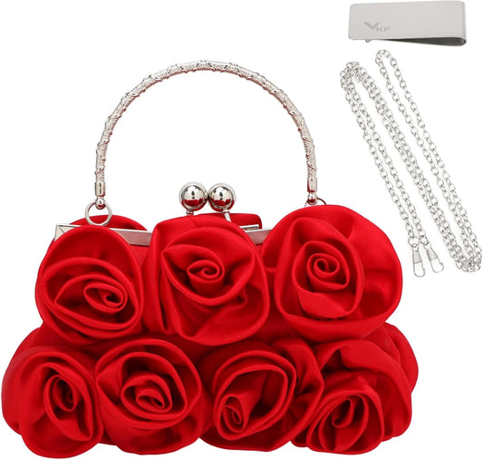 kilofly Missy K 7 Roses Clutch Purse, Satin, with Detachable Strap + kilofly Money Clip