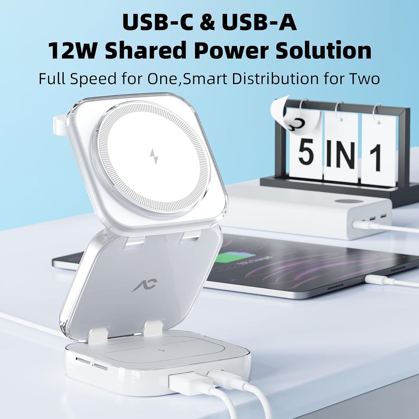 5-in-1 Wireless Charger for Magsafe, AC ISLAND Aluminum Travel Charging Station for Apple, 15W Snap Magnetic Multi Charging Stand Dock for iPhone 16/15/14/13 Apple Watch AirPods (with 35W GaN Adapter)