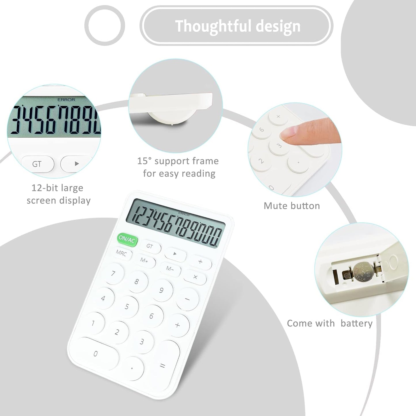 VEWINGL Mechanical Switch Calculator, 12 Digit Large LCD Display and Buttons, Great for Everyday Life and Basic Office Work, with Battery