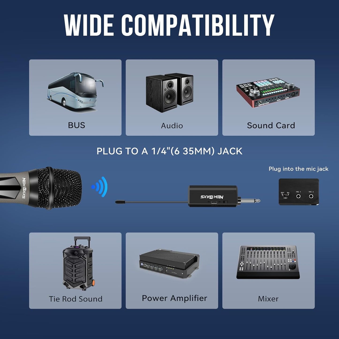 NEWBAXS Wireless Microphones,Dual Karaoke Microphone System,Microfonos Inalambricos with Rechargeable Receiver, Cordless Dynamic Mic Set for Singing, Wedding, DJ, Party, Speech,Micro Matte Gray